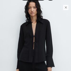 Mango Black Blouse with Front Tie